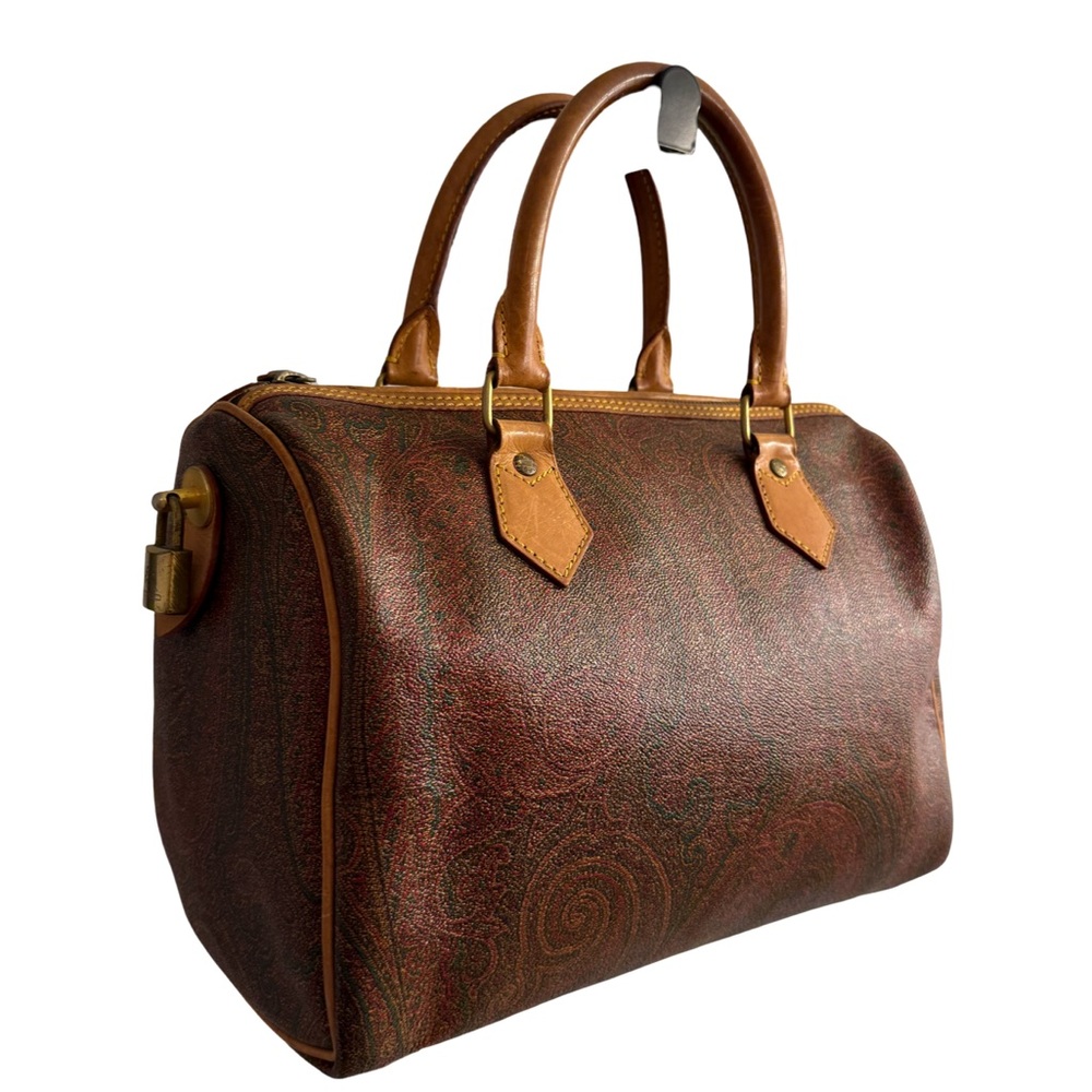 ETRO Milano Paisley Boston Bag Brown Leather Speedy Satchel Made in Italy - Picture 3 of 10